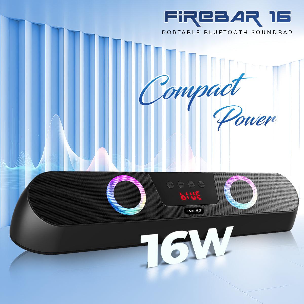 FireBar 16 upto 6 Hours PlayTime, Surrounding Sound With RGB Gaming Lights 16 W RGB Soundbar - iNFiRe