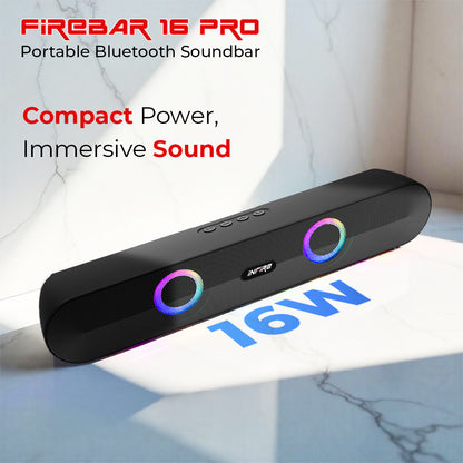 iNFiRe Newly Launched FireBar 16 Pro I 16W Bluetooth Soundbar, Sleek Design with Multicolour RGB Lights, Soundbar for Phone/TV/Laptop/Tablets, BT 5.4/FM Radio/Aux/TF Card/USB Playback (Black)