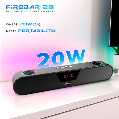 iNFiRe FireBar 20 Bluetooth Soundbar, 20W HiFi Sound Quality Bar, USB Powdered with 8 Hours Playback, Multi Connectivity, Volume Control in-Built RGB Light, TWS Function