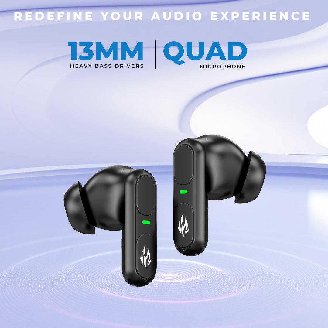 FireBuds 65 Earbuds 50H Playtime,ENC,Quad Mic, 13mm Drivers, Voice Assistant Bluetooth - iNFiRe