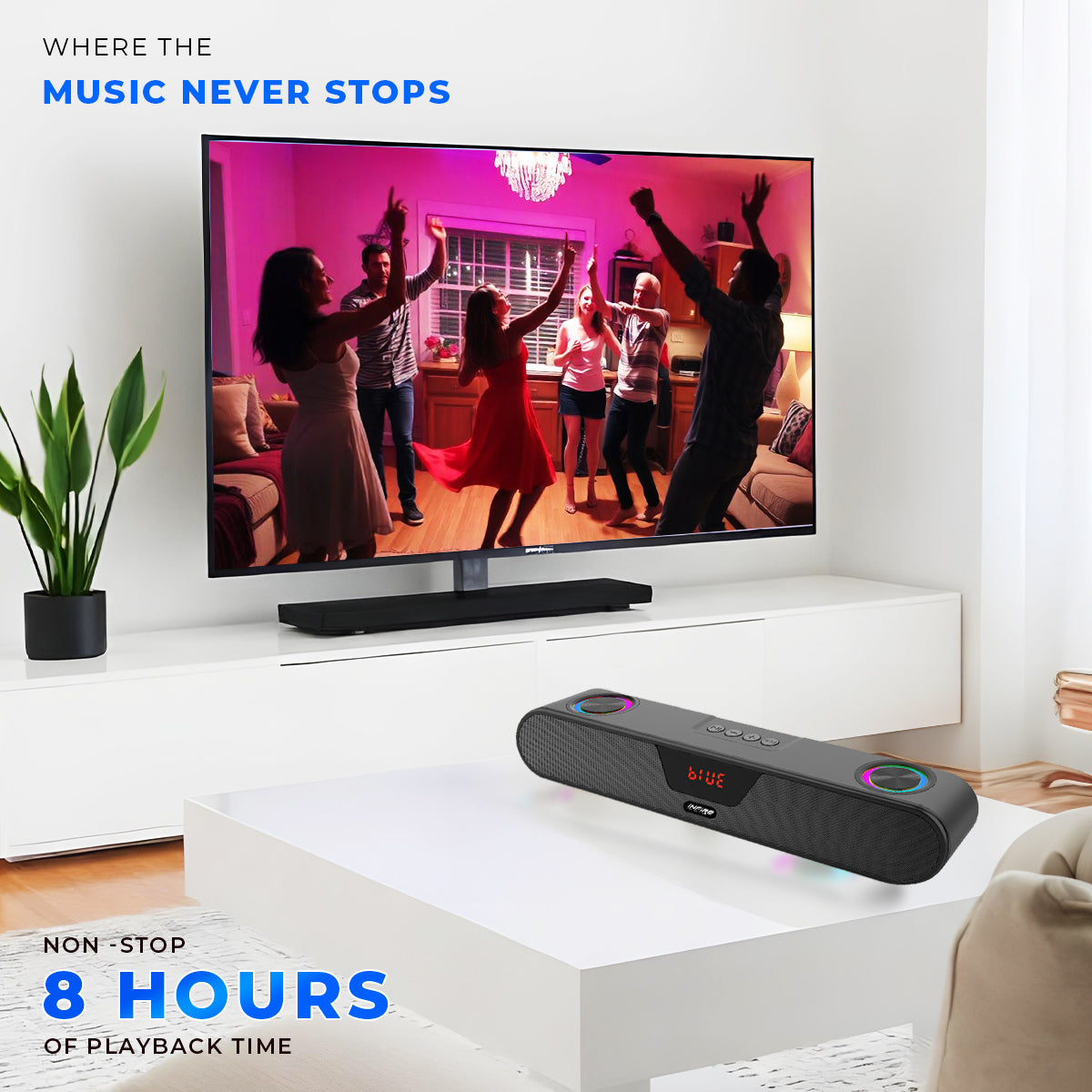 iNFiRe FireBar 20 Bluetooth Soundbar, 20W HiFi Sound Quality Bar, USB Powdered with 8 Hours Playback, Multi Connectivity, Volume Control in-Built RGB Light, TWS Function