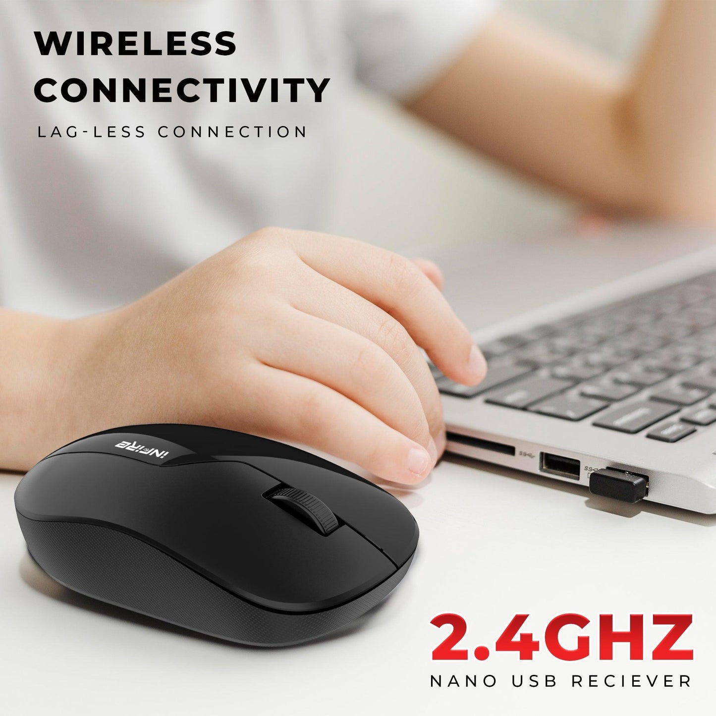 Blaze Wireless mouse with 1200 DPI, High accuracy, Ergonomic design 2.4GHz Wireless Optical Mouse - iNFiRe