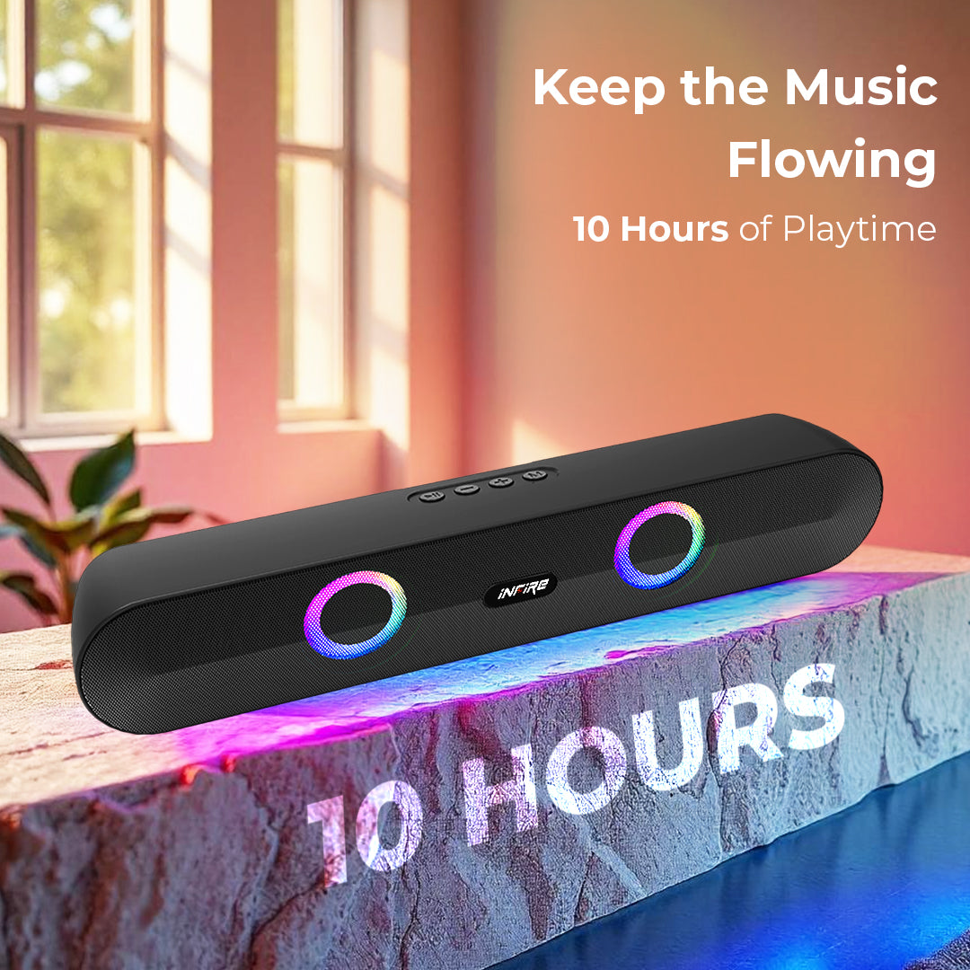 iNFiRe Newly Launched FireBar 16 Pro I 16W Bluetooth Soundbar, Sleek Design with Multicolour RGB Lights, Soundbar for Phone/TV/Laptop/Tablets, BT 5.4/FM Radio/Aux/TF Card/USB Playback (Black)