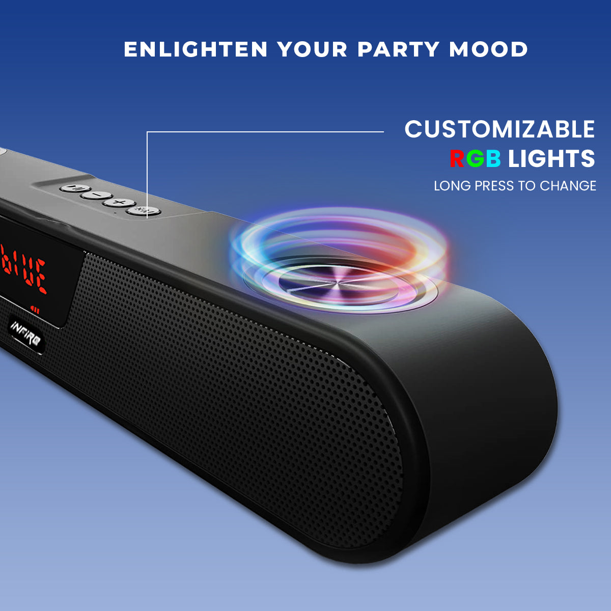 iNFiRe FireBar 20 Bluetooth Soundbar, 20W HiFi Sound Quality Bar, USB Powdered with 8 Hours Playback, Multi Connectivity, Volume Control in-Built RGB Light, TWS Function