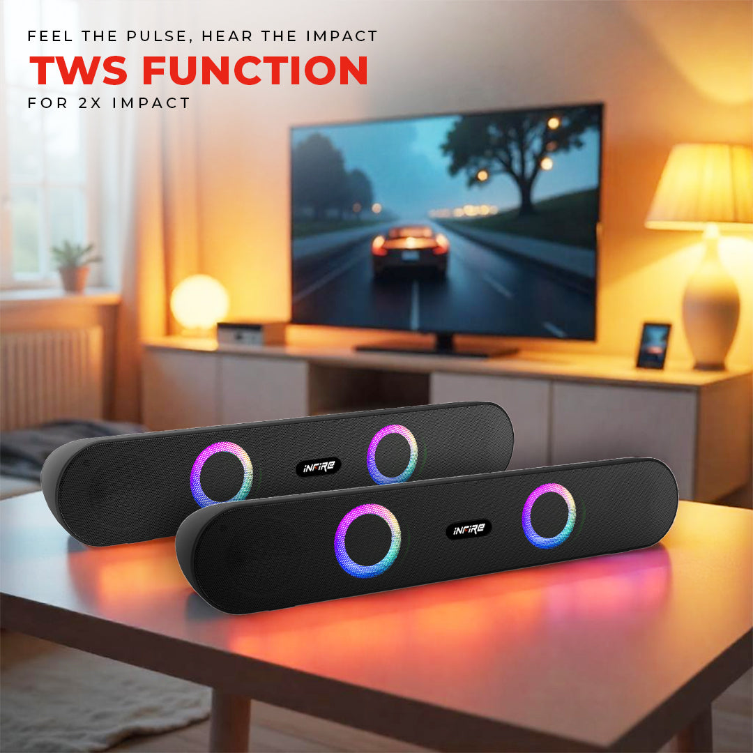 iNFiRe Newly Launched FireBar 16 Pro I 16W Bluetooth Soundbar, Sleek Design with Multicolour RGB Lights, Soundbar for Phone/TV/Laptop/Tablets, BT 5.4/FM Radio/Aux/TF Card/USB Playback (Black)