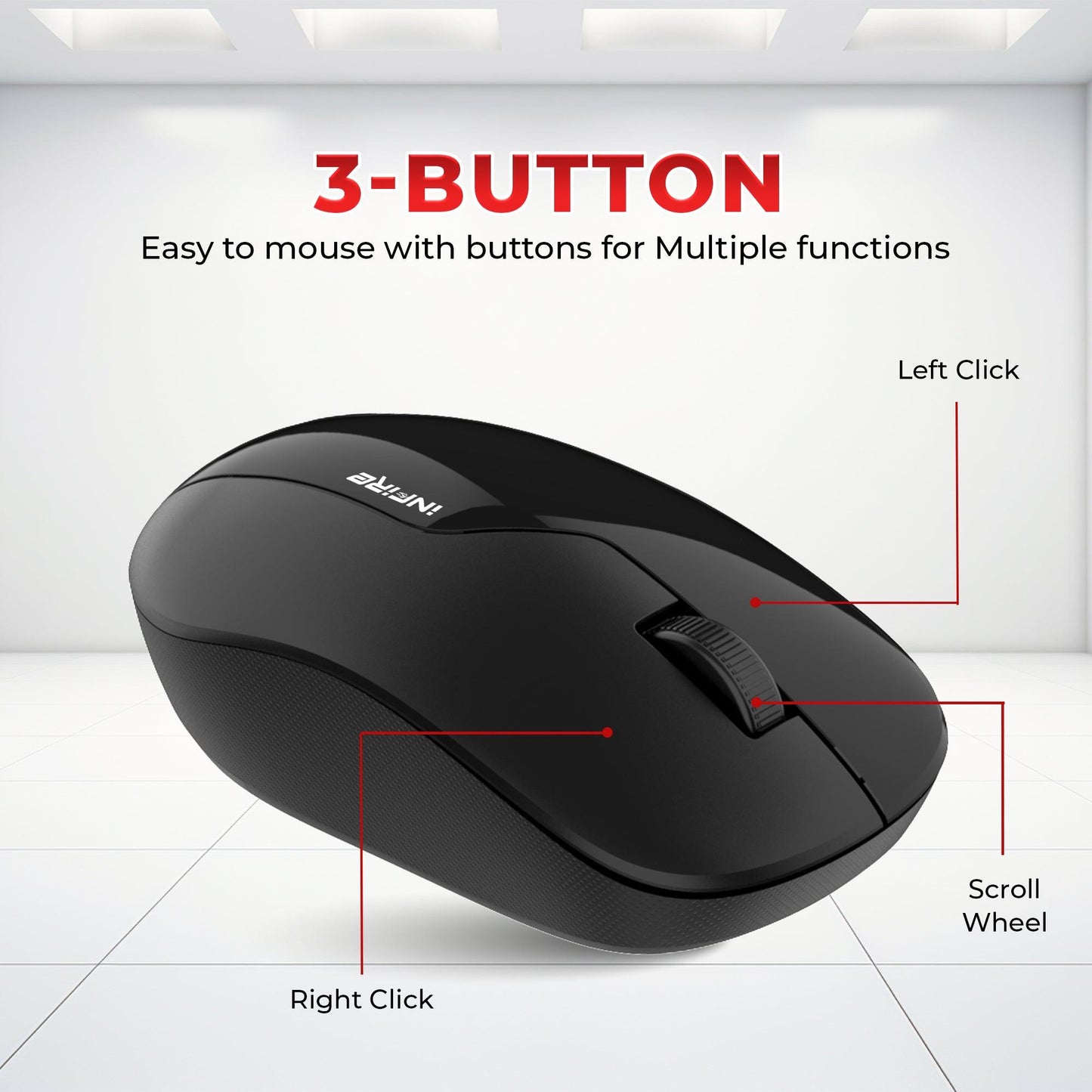 Blaze Wireless mouse with 1200 DPI, High accuracy, Ergonomic design 2.4GHz Wireless Optical Mouse - iNFiRe