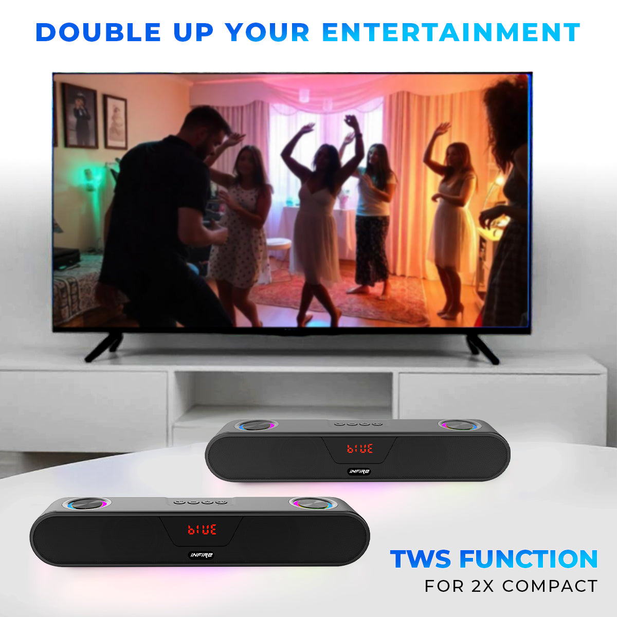 iNFiRe FireBar 20 Bluetooth Soundbar, 20W HiFi Sound Quality Bar, USB Powdered with 8 Hours Playback, Multi Connectivity, Volume Control in-Built RGB Light, TWS Function